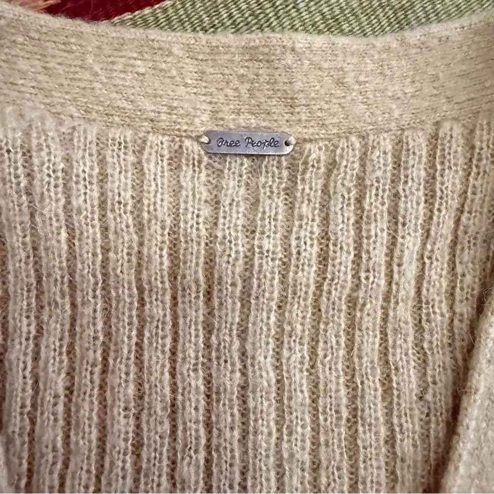 Free People Tan Ribbed MIMOSA CARDIGAN SWEATER